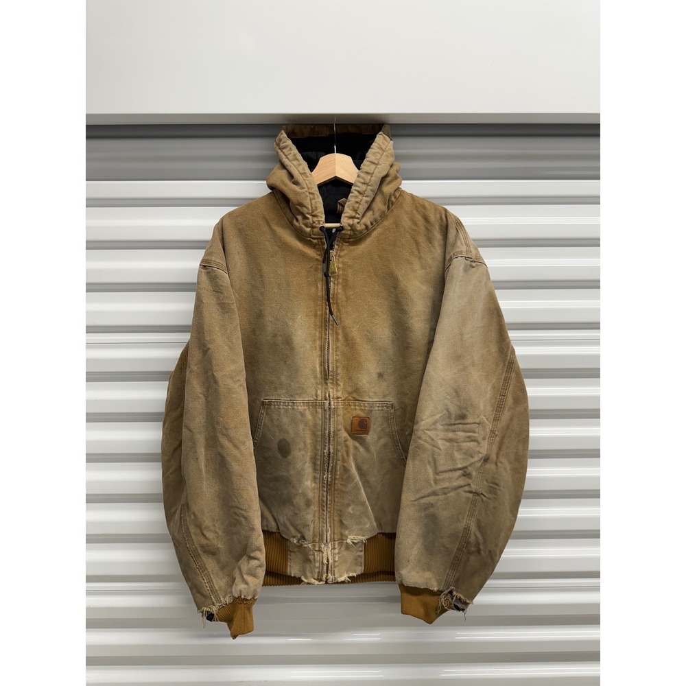 Carhartt Mens XL Distressed Duck Canvas Active Jacket Thermal Lined Brown J131